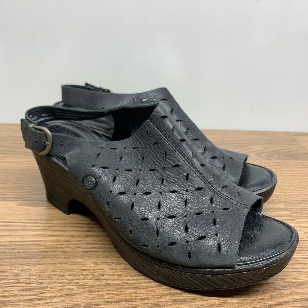Black Perforated Leather Slingback Sandals